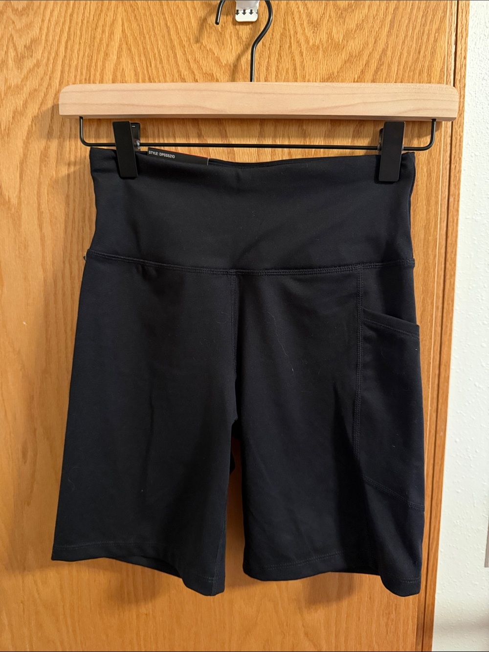 DKNY Black High-Waist Bike Shorts with Side Pocket